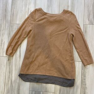 The Limited Faux Layered Tan Knit Sweater Top with 3/4 Length Sleeves, small